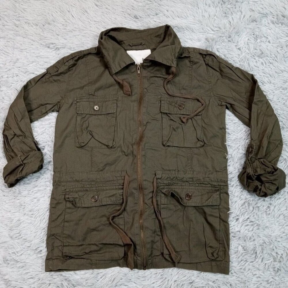 Bar III Womens Utility Jacket Green XS Military Zip Up Button Pockets Casual
